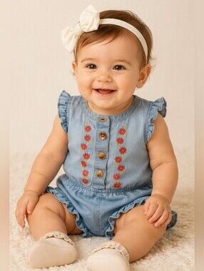 Vince Camuto Baby Denim Romper / Onsie — 12 Months | MSRP $48